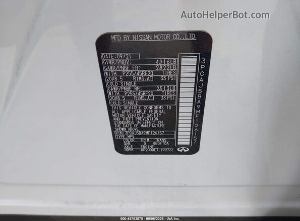 3PCAJ5BA9MF126157 2021 INFINITI QX50 White Engine compartment view