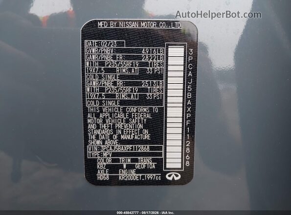 3PCAJ5BAXPF112868 2023 INFINITI QX50 Light Blue Вид подкапотного пространства