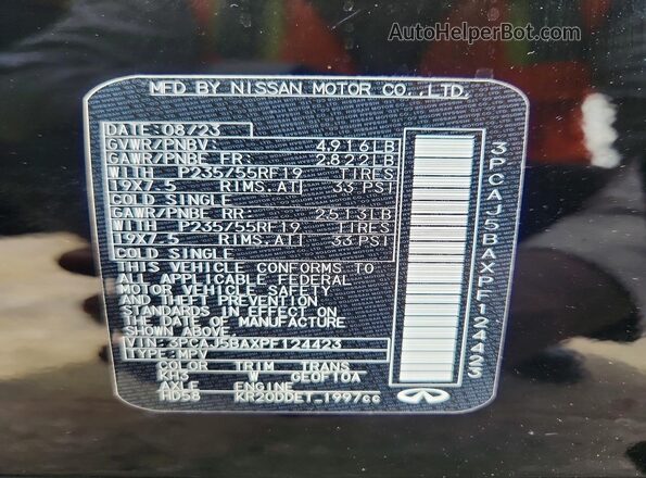 3PCAJ5BAXPF124423 2023 INFINITI QX50 Black ძრავის განყოფილების ხედი