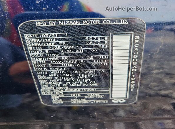 3PCAJ5BBXMF123051 2021 INFINITI QX50 Blue Engine compartment view