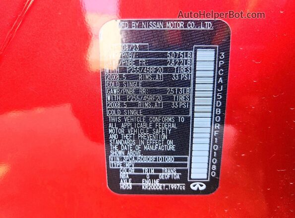 3PCAJ5DB0RF101080 2024 INFINITI QX50 Red VIN կոդի պիտակի տեսք