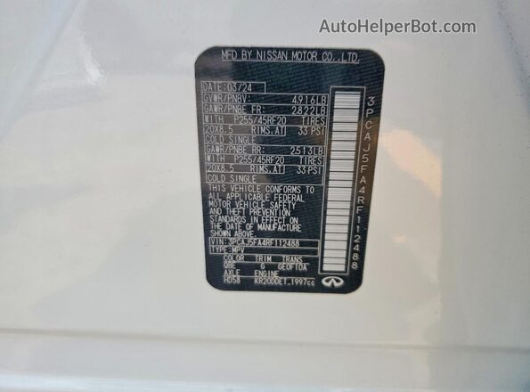 3PCAJ5FA4RF112488 2024 INFINITI QX50 White სალონის 360-გრადუსიანი ხედი