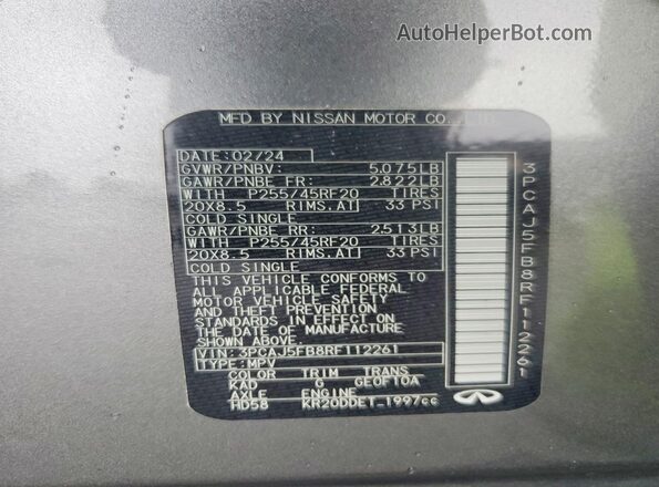 3PCAJ5FB8RF112261 2024 INFINITI QX50 Gray Սալոնի 360 աստիճան տեսք