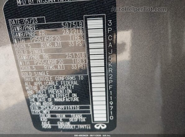 3PCAJ5KR2PF119710 2023 INFINITI QX55 Gray Շարժիչի բաժամունքի տեսք