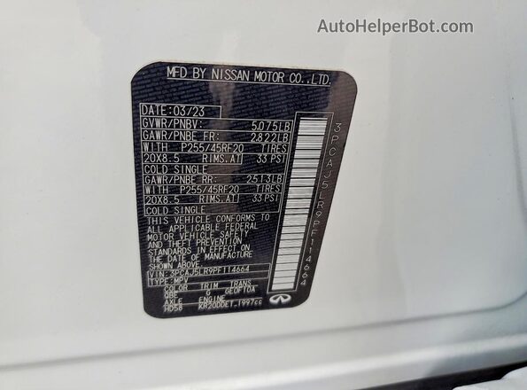 3PCAJ5LR9PF114664 2023 INFINITI QX55 Silver Vista de la etiqueta del VIN