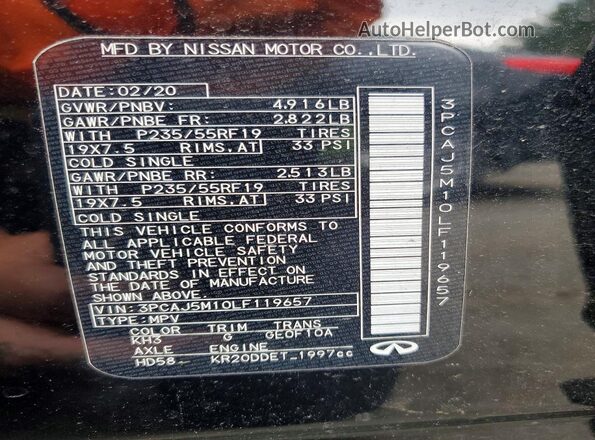 3PCAJ5M10LF119657 2020 INFINITI QX50 Black ძრავის განყოფილების ხედი