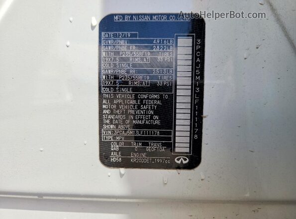 3PCAJ5M13LF111178 2020 INFINITI QX50 Белый Вид подкапотного пространства