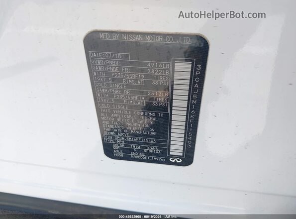 3PCAJ5M16KF115403 2019 INFINITI QX50 Белый Вид подкапотного пространства