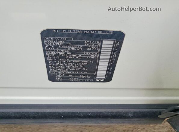 3PCAJ5M17KF117760 2019 INFINITI QX50 Белый Вид наклейки с VIN-кодом