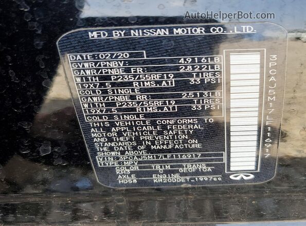 3PCAJ5M17LF116917 2020 INFINITI QX50 Черный Панорамный вид салона 360°