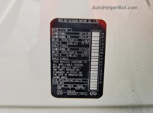 3PCAJ5M19KF130770 2019 INFINITI QX50 White სალონის 360-გრადუსიანი ხედი
