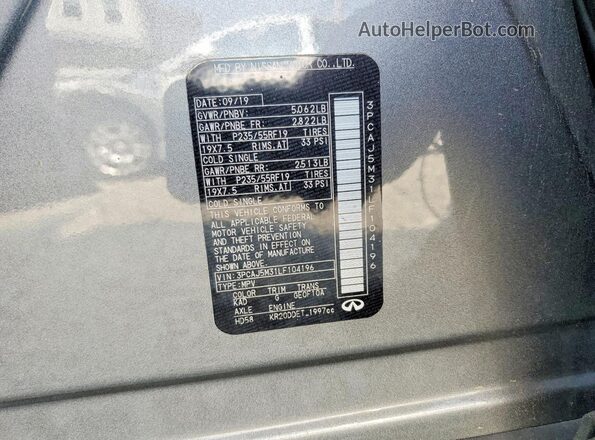 3PCAJ5M31LF104196 2020 INFINITI QX50 Gray VIN sticker view