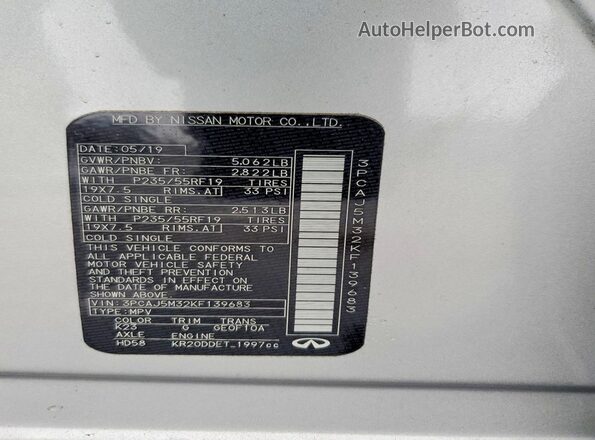 3PCAJ5M32KF139683 2019 INFINITI QX50 Silver 
