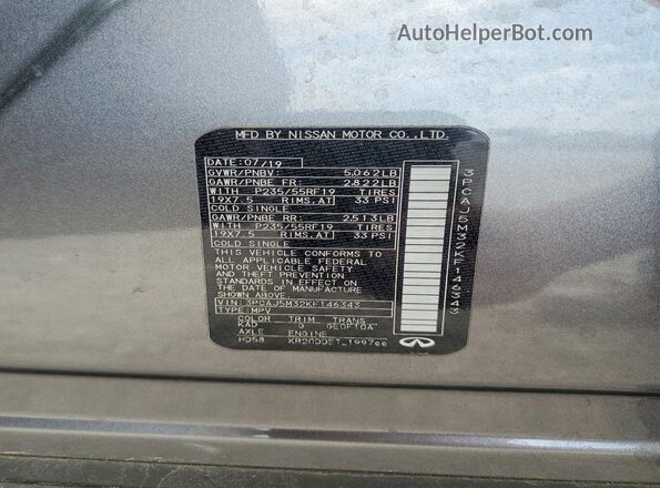 3PCAJ5M32KF146343 2019 INFINITI QX50 Gray 360 interior view