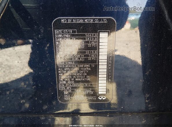 3PCAJ5M35KF117810 2019 INFINITI QX50 Dark Blue ძრავის განყოფილების ხედი