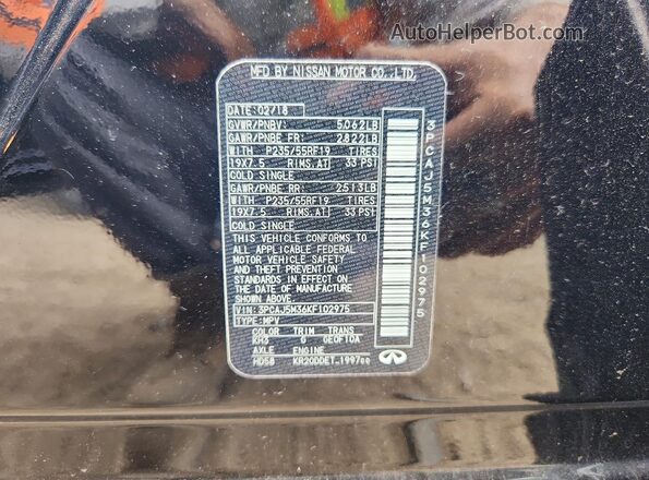 3PCAJ5M36KF102975 2019 INFINITI QX50 Black Vista de la etiqueta del VIN
