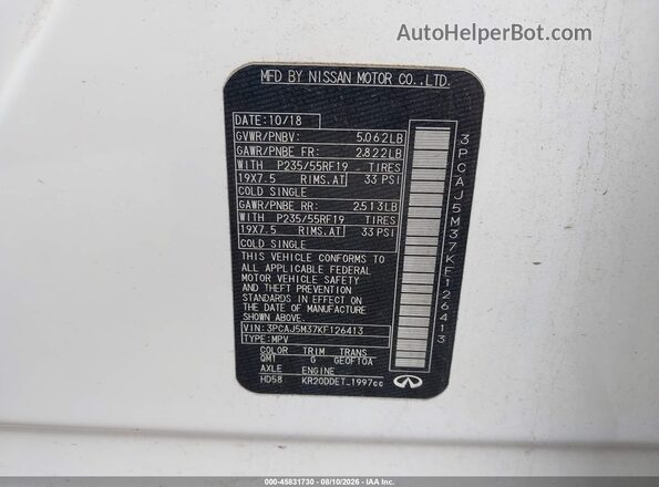 3PCAJ5M37KF126413 2019 INFINITI QX50 Белый Вид подкапотного пространства