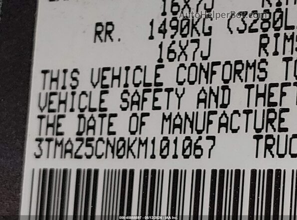 3TMAZ5CN0KM101067 2019 TOYOTA TACOMA Brown Widok komory silnika