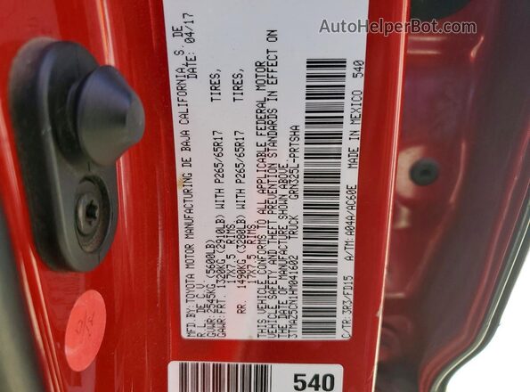 3TMAZ5CN1HM041602 2017 TOYOTA TACOMA Red VIN կոդի պիտակի տեսք