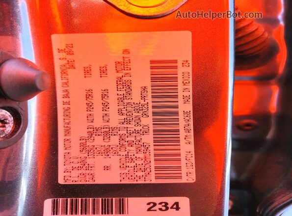 3TMAZ5CN2MM159457 2021 TOYOTA TACOMA Gray VIN sticker view