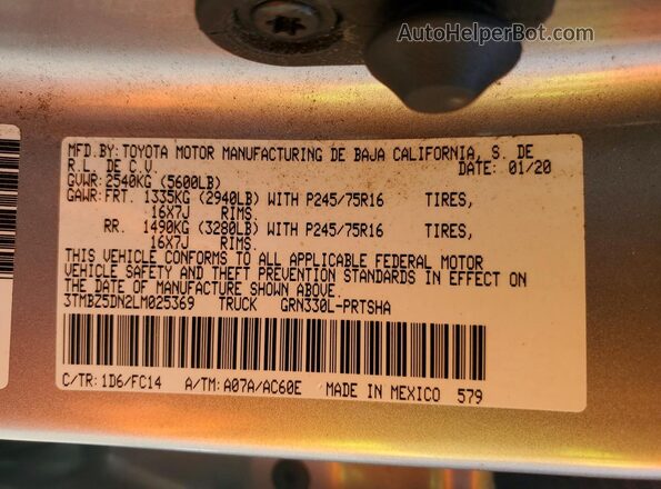 3TMBZ5DN2LM025369 2020 TOYOTA TACOMA Silver 