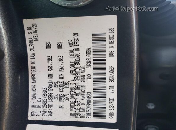 3TMBZ5DN3PM030523 2023 TOYOTA TACOMA Gray Շարժիչի բաժամունքի տեսք
