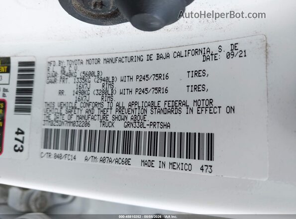 3TMBZ5DN7MM032206 2021 TOYOTA TACOMA Белый Вид подкапотного пространства