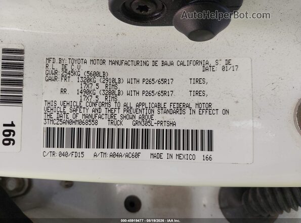 3TMCZ5AN0HM068558 2017 TOYOTA TACOMA Серый Вид подкапотного пространства