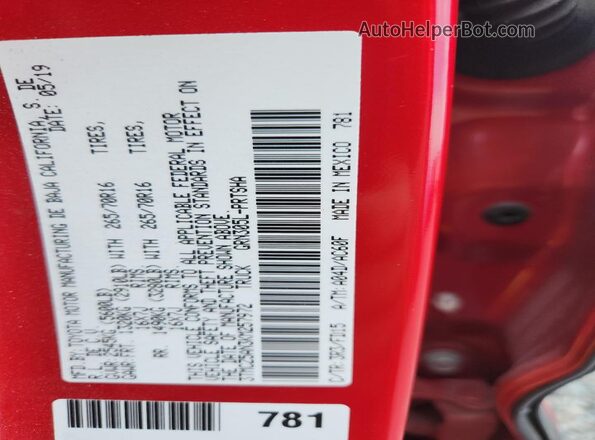 3TMCZ5AN3KM257972 2019 TOYOTA TACOMA Красный Вид наклейки с VIN-кодом