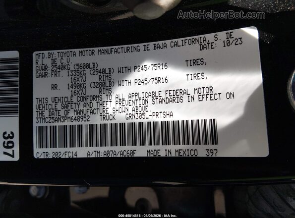 3TMCZ5AN3PM648952 2023 TOYOTA TACOMA Черный Вид подкапотного пространства