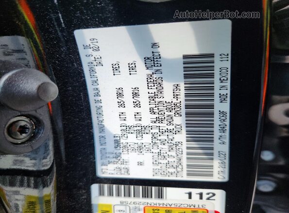 3TMCZ5AN4KM229758 2019 TOYOTA TACOMA Черный Вид подкапотного пространства