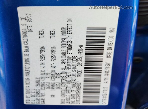 3TMCZ5AN5HM089017 2017 TOYOTA TACOMA Blue Vista del compartimento del motor