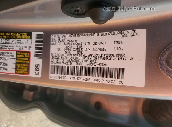 3TMCZ5AN6MM421234 2021 TOYOTA TACOMA Silver Շարժիչի բաժամունքի տեսք