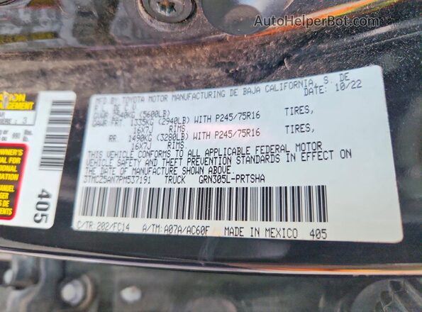 3TMCZ5AN7PM537191 2023 TOYOTA TACOMA Black Вид підкапотного простору