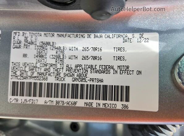 3TMCZ5AN7PM552368 2023 TOYOTA TACOMA Серебряный Вид подкапотного пространства
