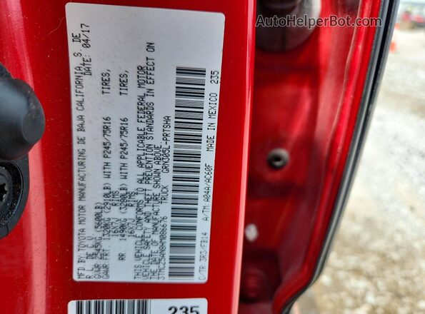 3TMCZ5AN8HM086676 2017 TOYOTA TACOMA Red Vista de la etiqueta del VIN