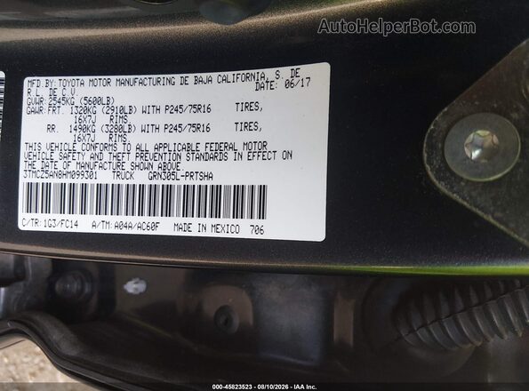 3TMCZ5AN8HM099301 2017 TOYOTA TACOMA Pewter Շարժիչի բաժամունքի տեսք