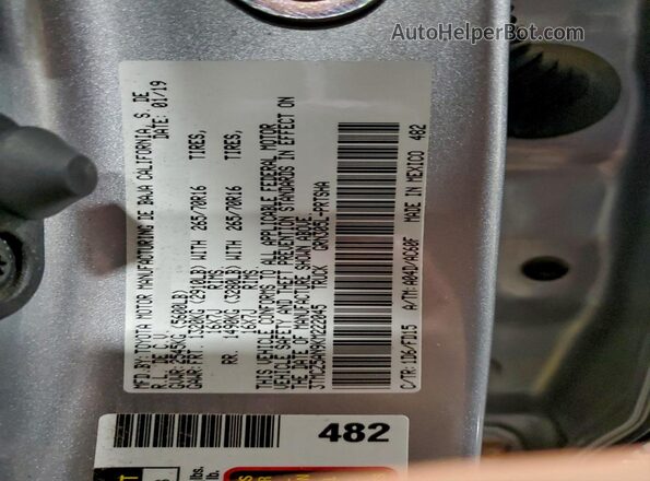 3TMCZ5AN9KM222045 2019 TOYOTA TACOMA Silver Vista de la etiqueta del VIN