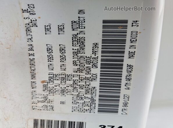 3TMDZ5BN0PM159394 2023 TOYOTA TACOMA White Շարժիչի բաժամունքի տեսք