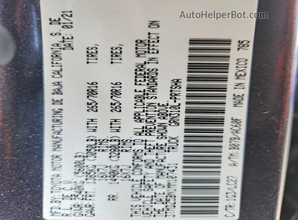 3TMDZ5BN1MM107431 2021 TOYOTA TACOMA Серебряный Вид подкапотного пространства