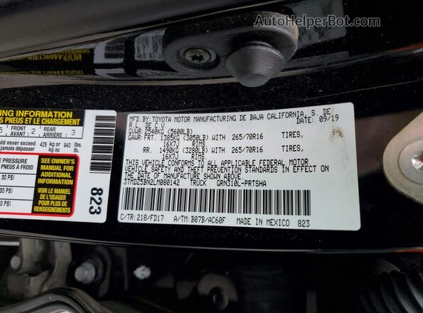 3TMDZ5BN2LM080142 2020 TOYOTA TACOMA Black Vista del compartimento del motor