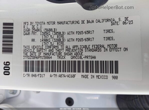 3TMDZ5BN6PM158864 2023 TOYOTA TACOMA Белый Вид подкапотного пространства