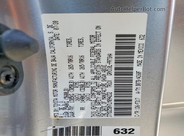 3TMDZ5BN7LM094232 2020 TOYOTA TACOMA Серебряный Вид наклейки с VIN-кодом