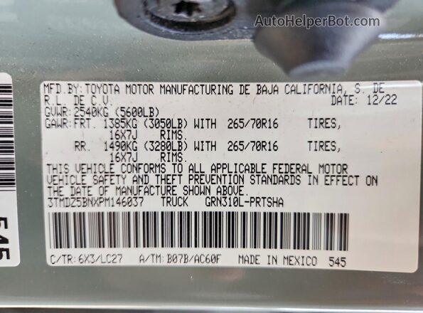 3TMDZ5BNXPM146037 2023 TOYOTA TACOMA Серый Вид подкапотного пространства