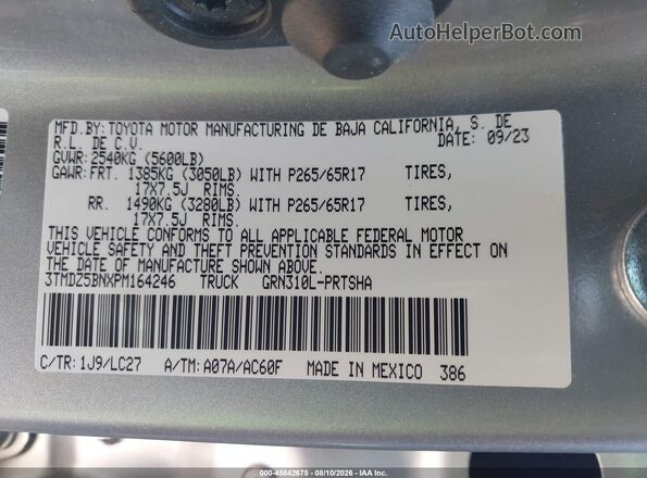 3TMDZ5BNXPM164246 2023 TOYOTA TACOMA Silver Vista del compartimento del motor