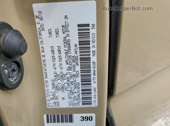 3TMGZ5AN6JM140368 2018 TOYOTA TACOMA Tan Вид наклейки з VIN-кодом
