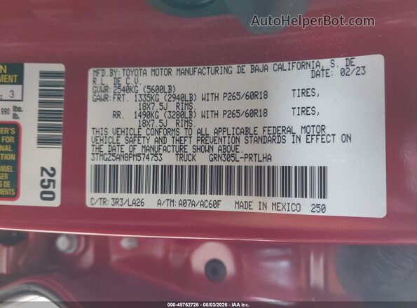 3TMGZ5AN8PM574753 2023 TOYOTA TACOMA Red Engine compartment view