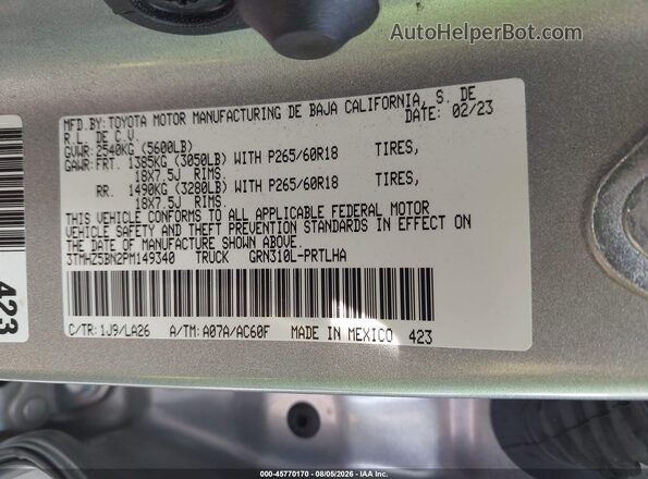 3TMHZ5BN2PM149340 2023 TOYOTA TACOMA Silver Engine compartment view