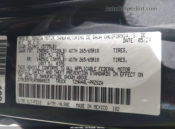 3TMKB5FN1RM004815 2024 TOYOTA TACOMA Gray Vista del compartimento del motor