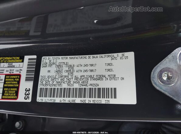 3TMKB5FN2SM027851 2025 TOYOTA TACOMA Gray Widok komory silnika